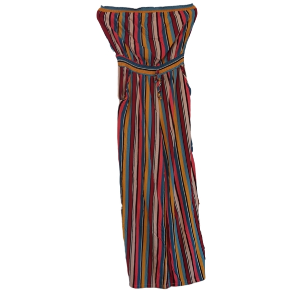 GUESS Multicolor Stripe Strapless Jumpsuit with Pockets - Picture 2 of 4
